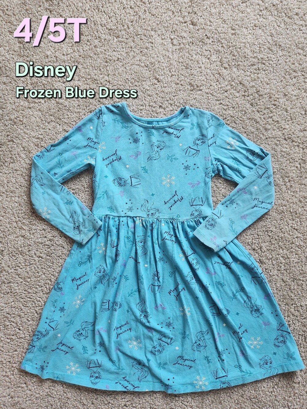 Disney Girls' Blue Frozen Long-Sleeve Dress
